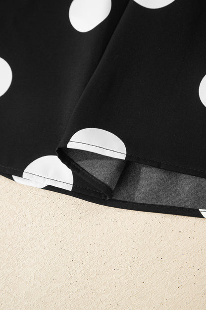 Black Polka Dot Print Pleated Round Neck Tank Casual Wide Leg Two-Piece Outfit