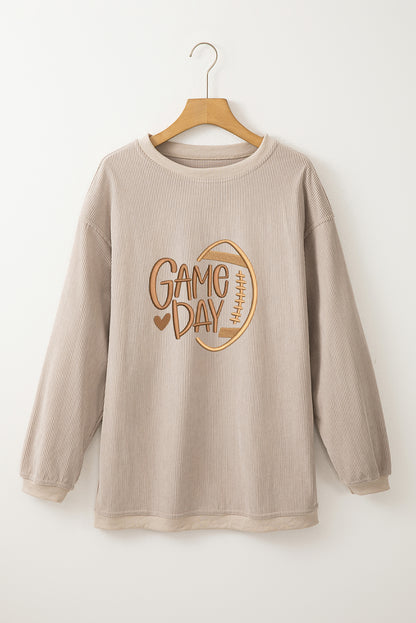 Smoke Gray Twisted Rib Texture game day Rugby Embroidered Baggy Sweatshirt