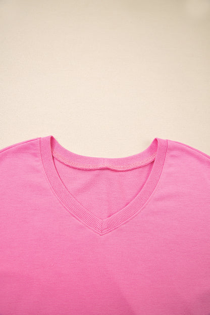 Mint Green V Neck Drop Shoulder Tee and Patchwork Drawstring Shorts Set