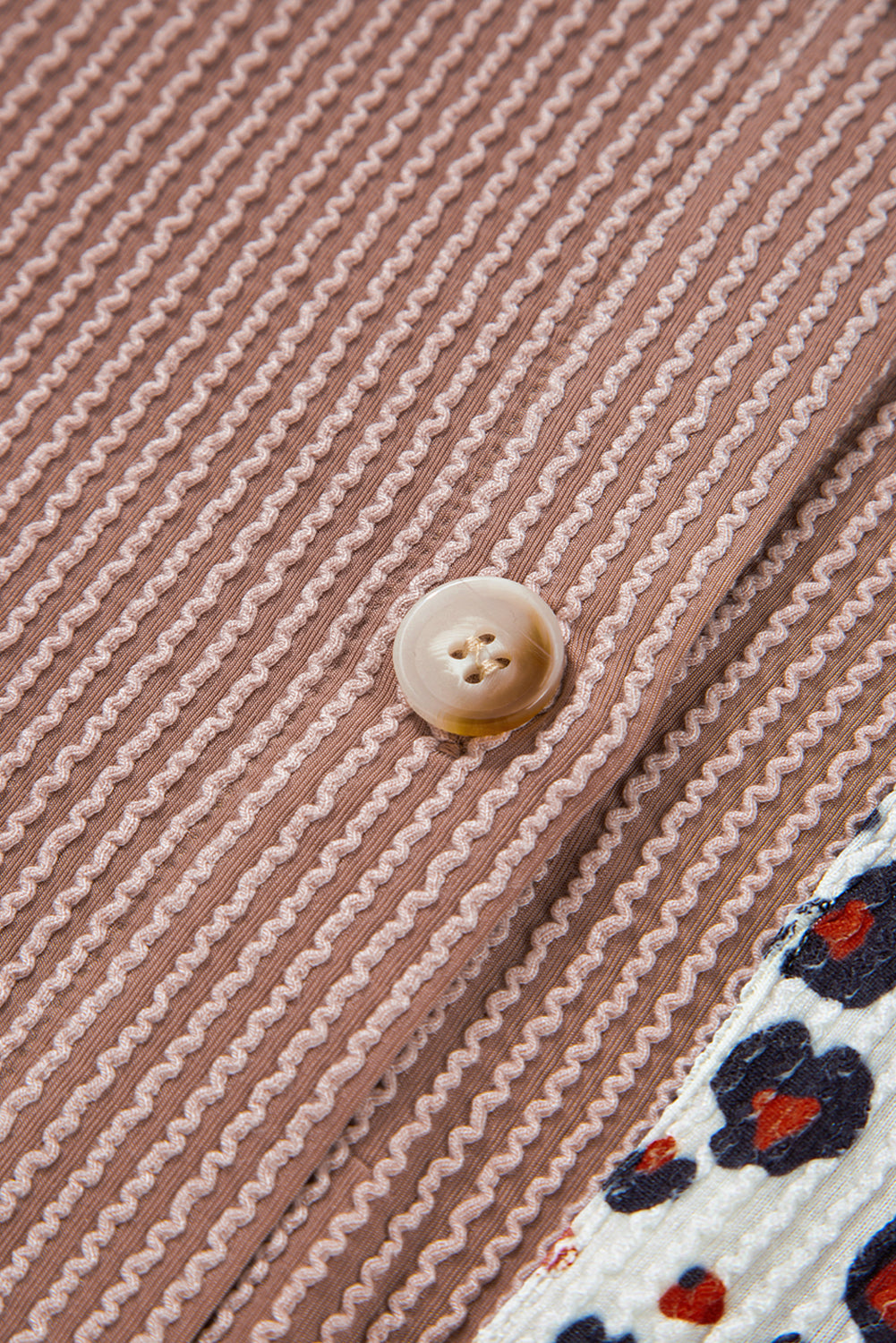 Rose Red Leopard Patched Twisted Ribbed Western Casual Shacket