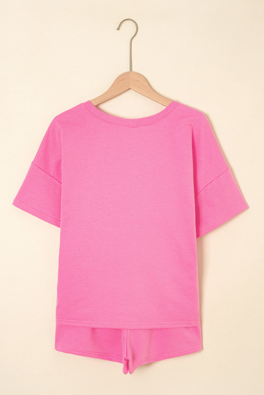 Mint Green V Neck Drop Shoulder Tee and Patchwork Drawstring Shorts Set