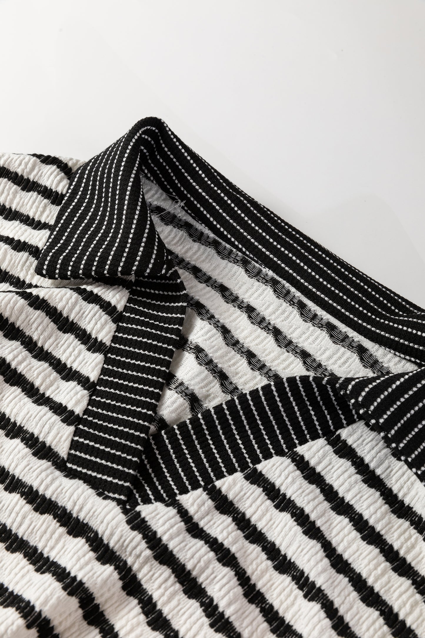 White Stripe Collared Pullover Top and Drawstring Pant Set