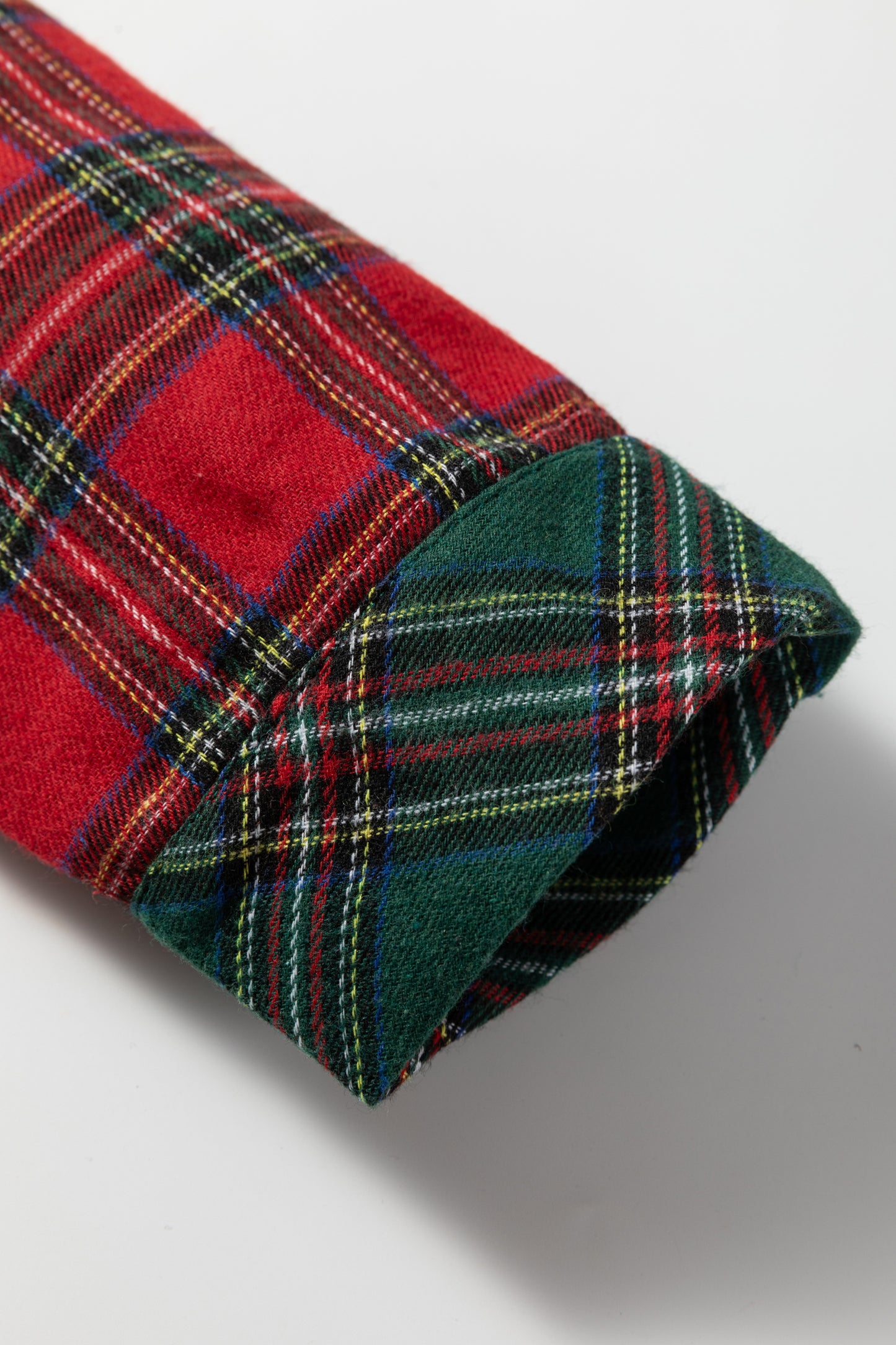 Green Plaid Contrast Patched Christmas Holiday Long Sleeve Shirt and Short 2pcs Pajama Set