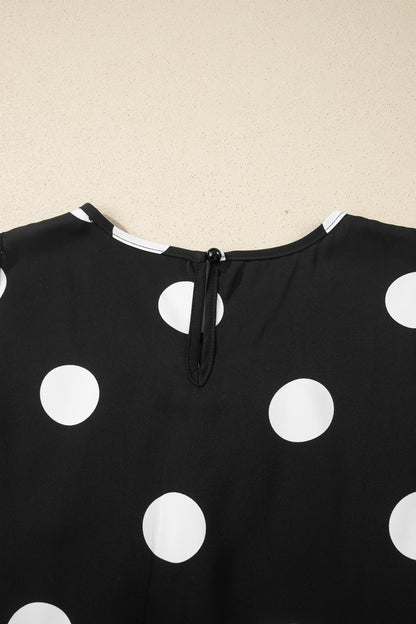 Black Polka Dot Print Pleated Round Neck Tank Casual Wide Leg Two-Piece Outfit