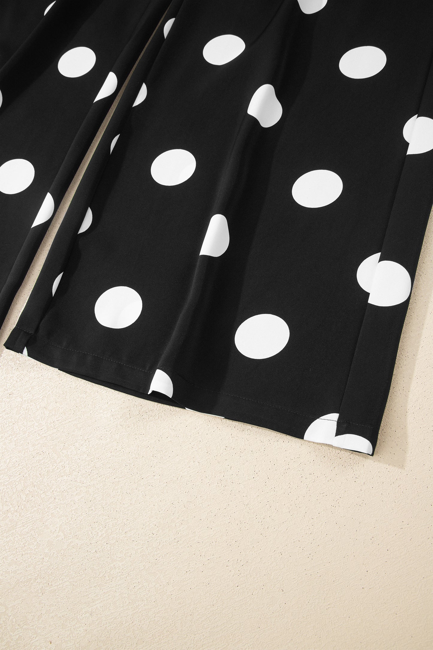 Black Polka Dot Print Pleated Round Neck Tank Casual Wide Leg Two-Piece Outfit