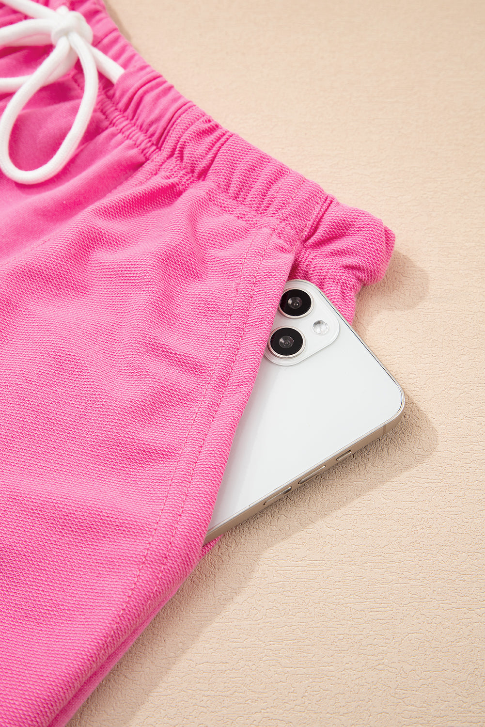 Mint Green V Neck Drop Shoulder Tee and Patchwork Drawstring Shorts Set