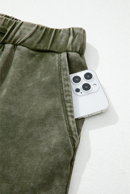 Black Mineral Wash Tiered Wide Leg Patchwork Drawstring Pants