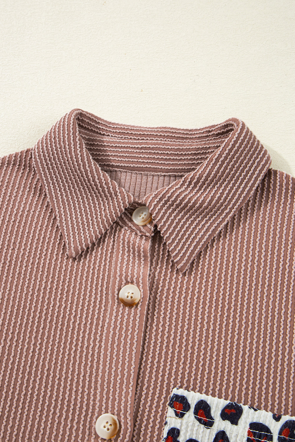 Rose Red Leopard Patched Twisted Ribbed Western Casual Shacket