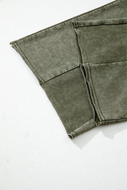 Black Mineral Wash Tiered Wide Leg Patchwork Drawstring Pants