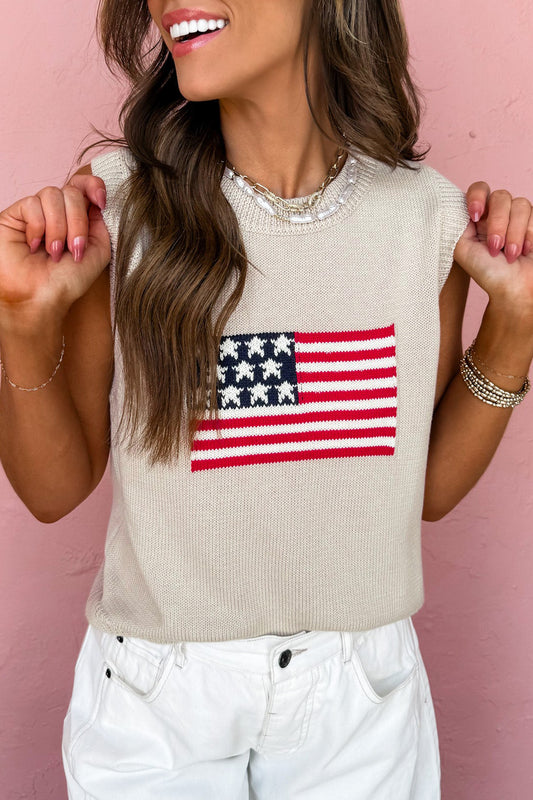 Parchment American Flag Sleeveless Sweater